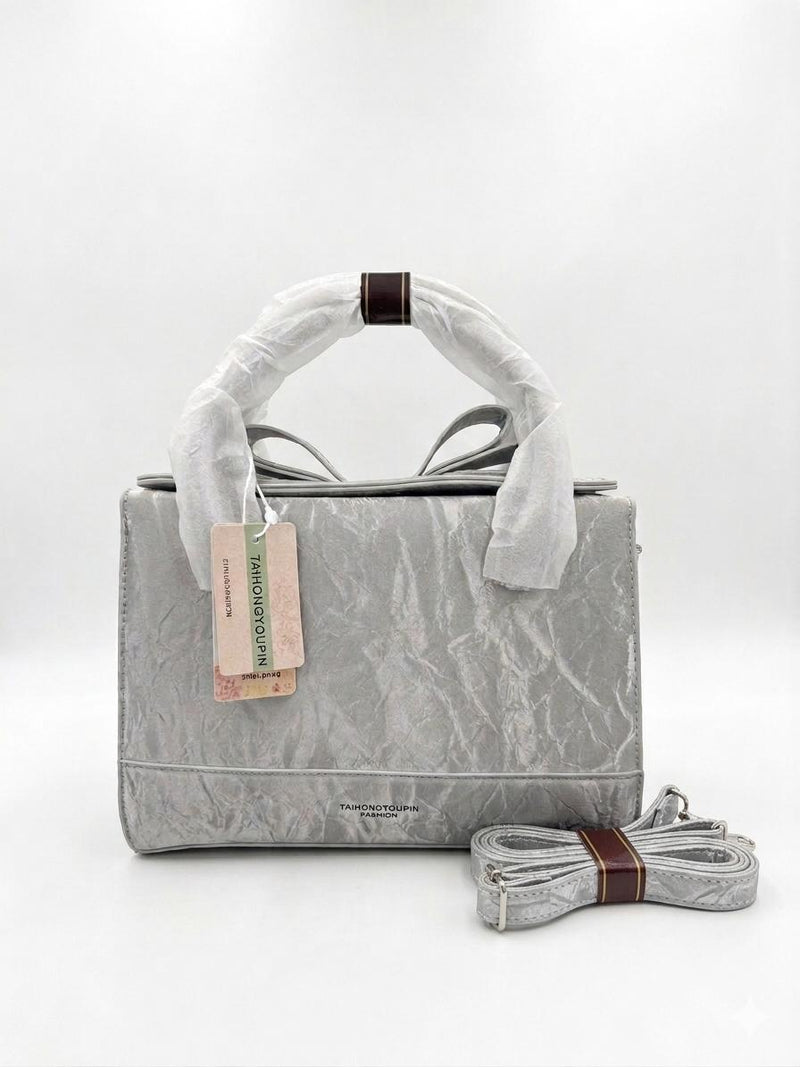 TAIHONGYOUPIN Crinkle Texture Boxy Bag — Silver Grey, Sage Green