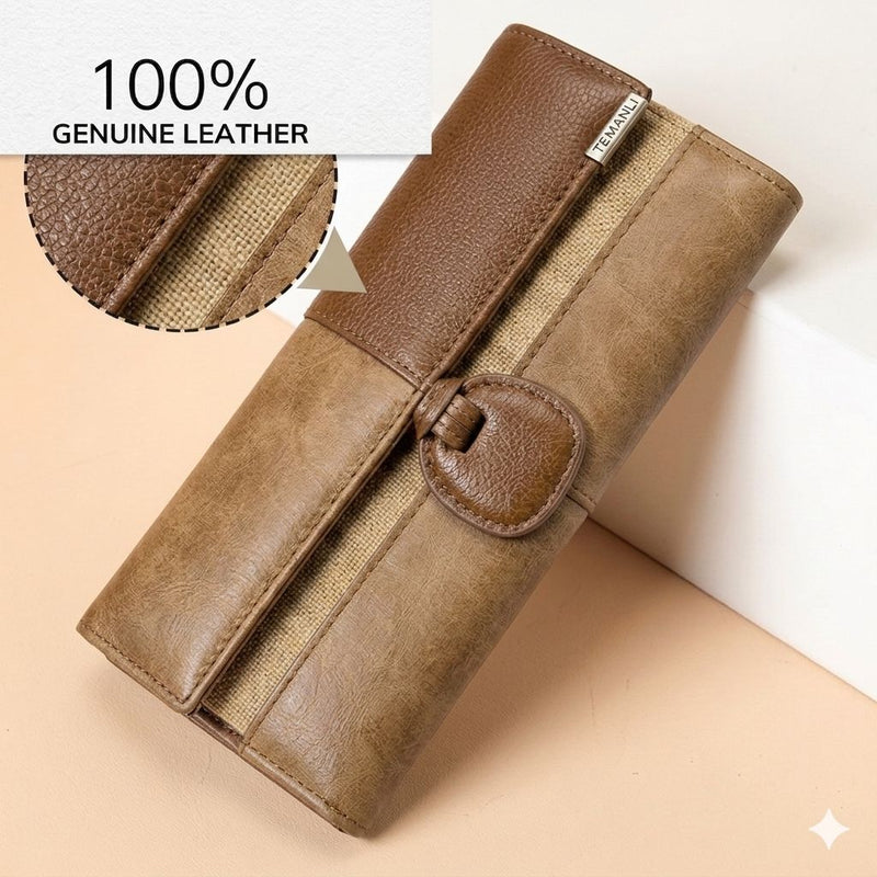 TEMANLI Wrap Knot Long Wallet — Purple & Tan