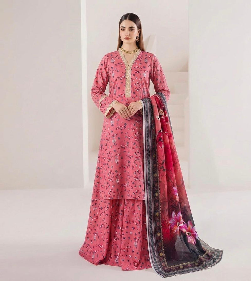 Anushay Lawn 3 Piece Suit | Pink Floral Trouser