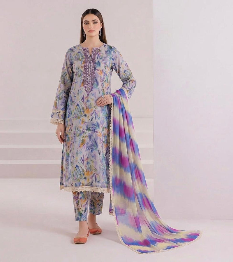 Anushay Lawn 3 Piece Suit | Watercolor Floral Print