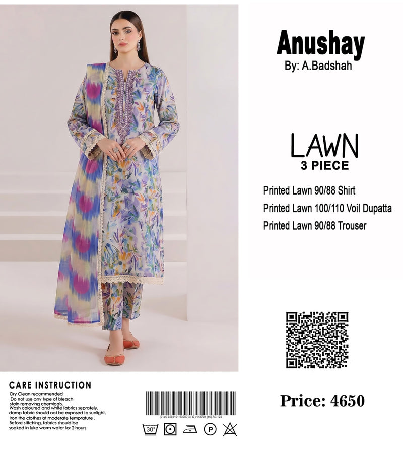 Anushay Lawn 3 Piece Suit | Watercolor Floral Print