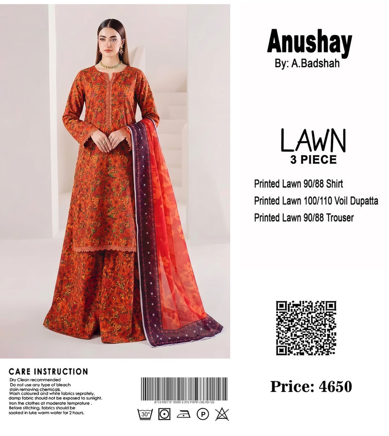 Anushay Lawn 3-Piece – Mustard Yellow Tropical Floral