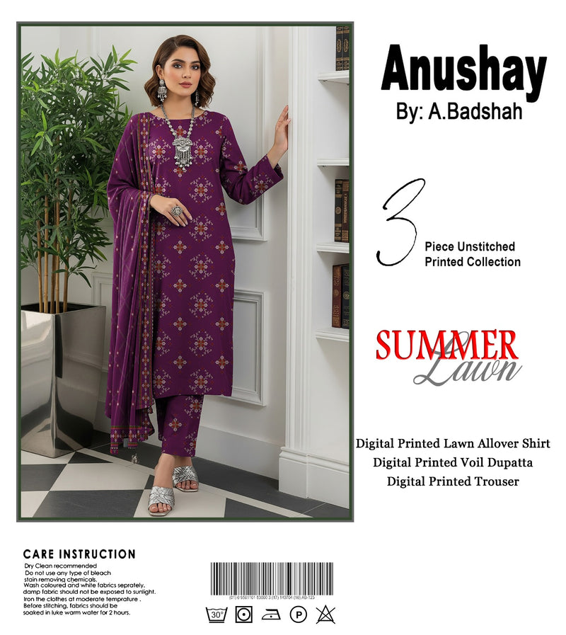 Anushay Summer Lawn 3 Piece | Purple Digital Print
