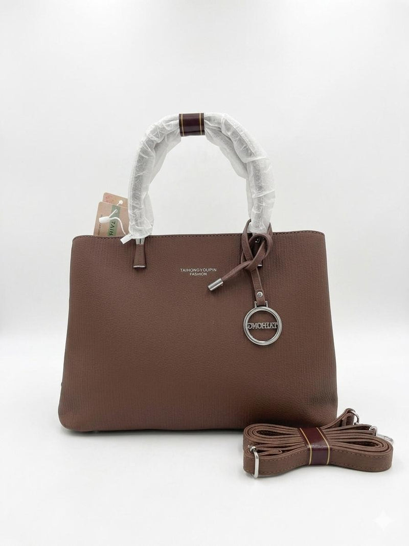 TAIHONGYOUPIN Tote Satchel with Charm — Beige, Brown, Olive Green