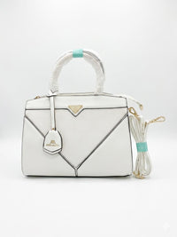 Miss Alita White Geometric Top-Handle Bag