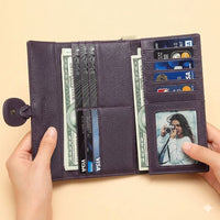 TEMANLI Wrap Knot Long Wallet — Purple & Tan