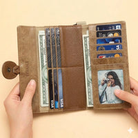 TEMANLI Wrap Knot Long Wallet — Purple & Tan