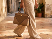 Miss Alita White Geometric Top-Handle Bag