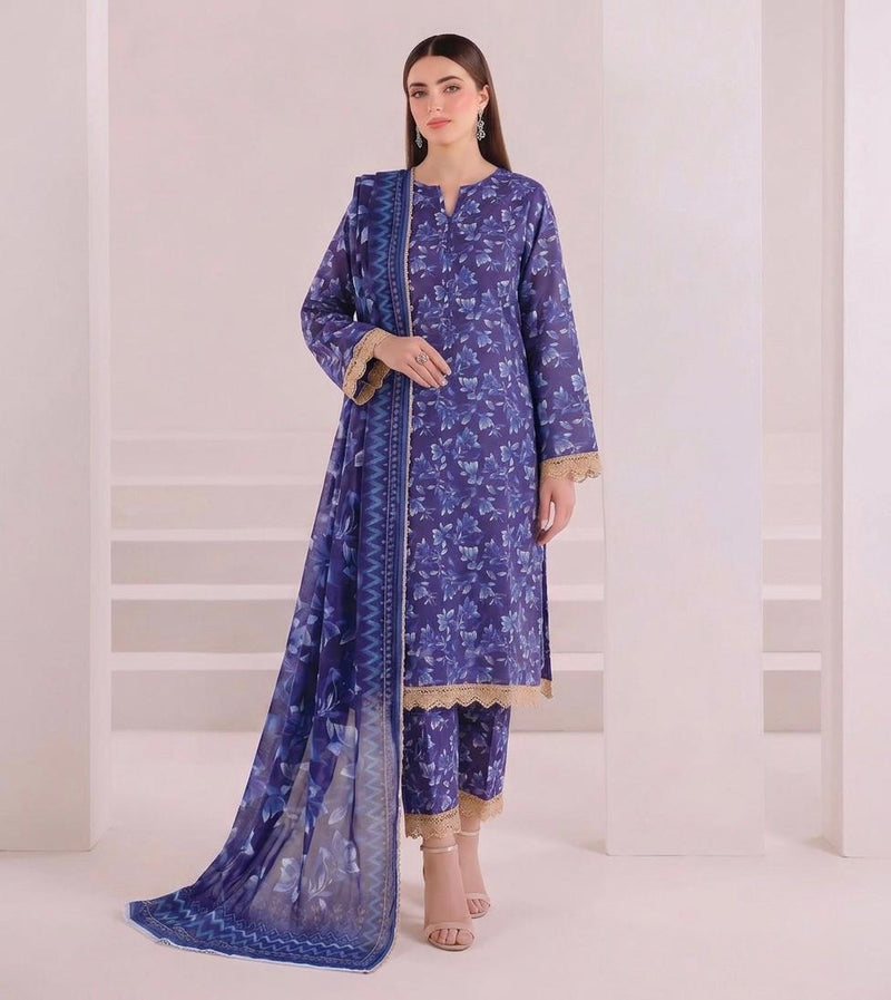 Anushay Lawn 3 Piece Suit | Blue Floral Print