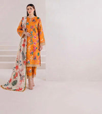 Anushay Lawn 3 Piece Suit | Rust Orange Floral Trouser