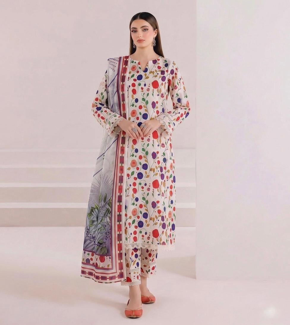 Anushay Lawn 3 Piece Suit | Multi Color Floral Print
