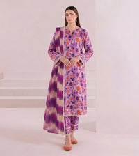 Anushay Lawn 3 Piece Suit | Lavender Tie-Dye Floral