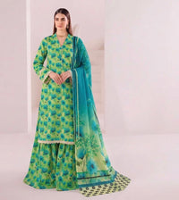 Anushay Lawn 3 Piece Suit | Green & Teal Floral Sharara
