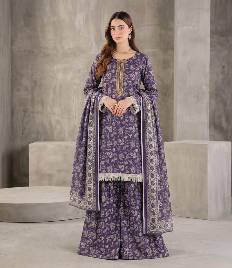 Anushay Lawn 3 Piece Suit | Purple Floral Classic