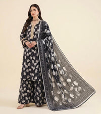 Anushay Lawn 3 Piece Suit | Black & White Abstract Print