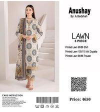Anushay Lawn 3 Piece Suit | Cream & Black Mandala Print