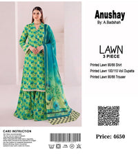 Anushay Lawn 3 Piece Suit | Green & Teal Floral Sharara