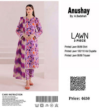 Anushay Lawn 3 Piece Suit | Lavender Tie-Dye Floral