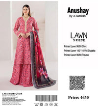 Anushay Lawn 3 Piece Suit | Pink Floral Trouser