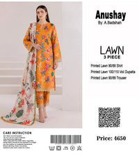 Anushay Lawn 3 Piece Suit | Rust Orange Floral Trouser