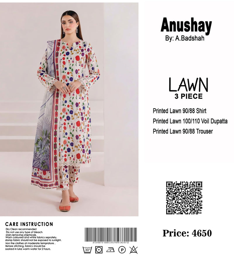 Anushay Lawn 3 Piece Suit | Multi Color Floral Print