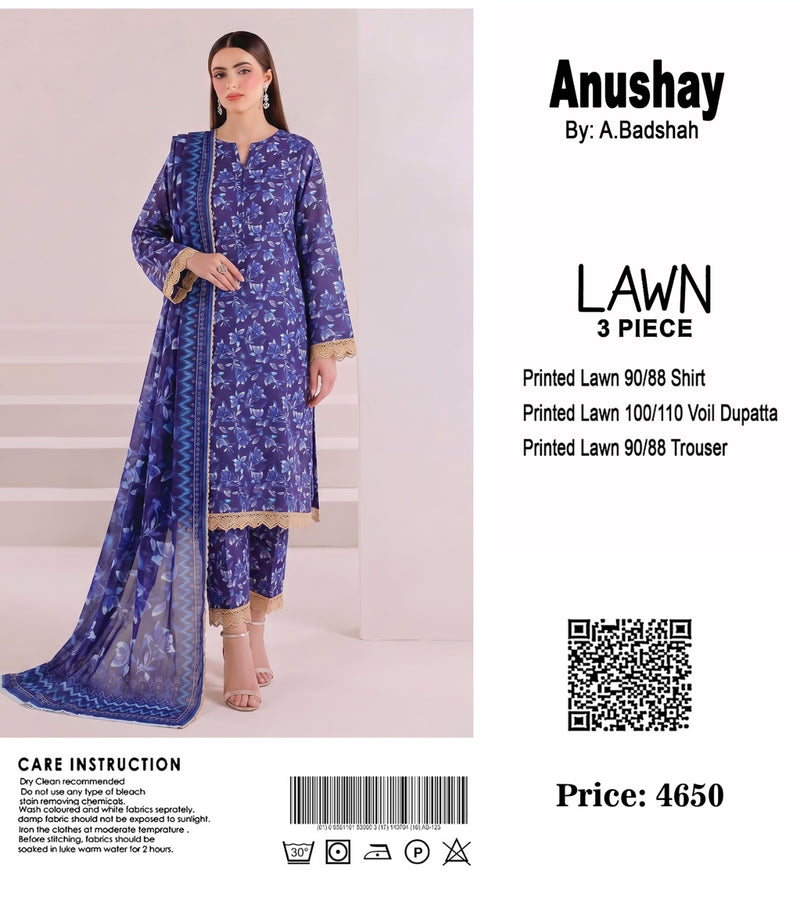 Anushay Lawn 3 Piece Suit | Blue Floral Print