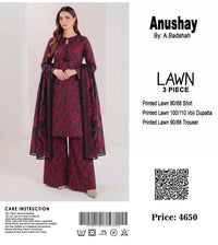 Anushay Lawn 3 Piece Suit | Red & Black Abstract Print