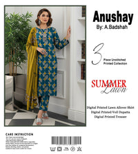 Anushay Summer Lawn 3 Piece | Teal & Mustard Print