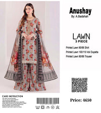 Anushay Lawn 3 Piece Suit | Gray & Red Suit